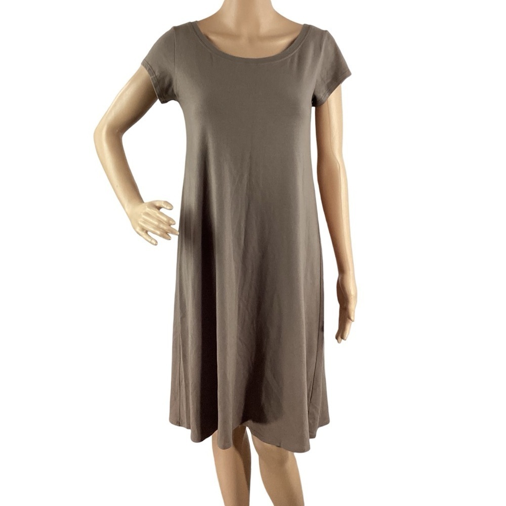 Eileen Fisher Organic Cotton Knit Dress Brown Short Sleeve XS